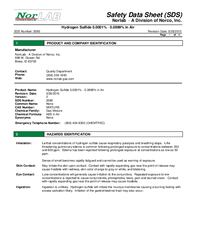 Thumbnail of document Data Sheet - Hydrogen Sulfide (H2S) 1053 Calibration Gas